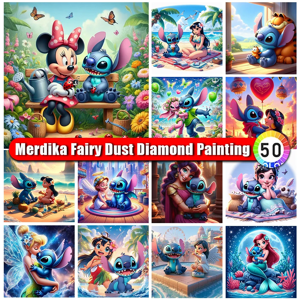 

Fairy Dust Disney Diamond Painting Cartoon Lilo and Stitch Diamond Mosaic Embroidery Princess Rhinestone Pictures for Child Gift