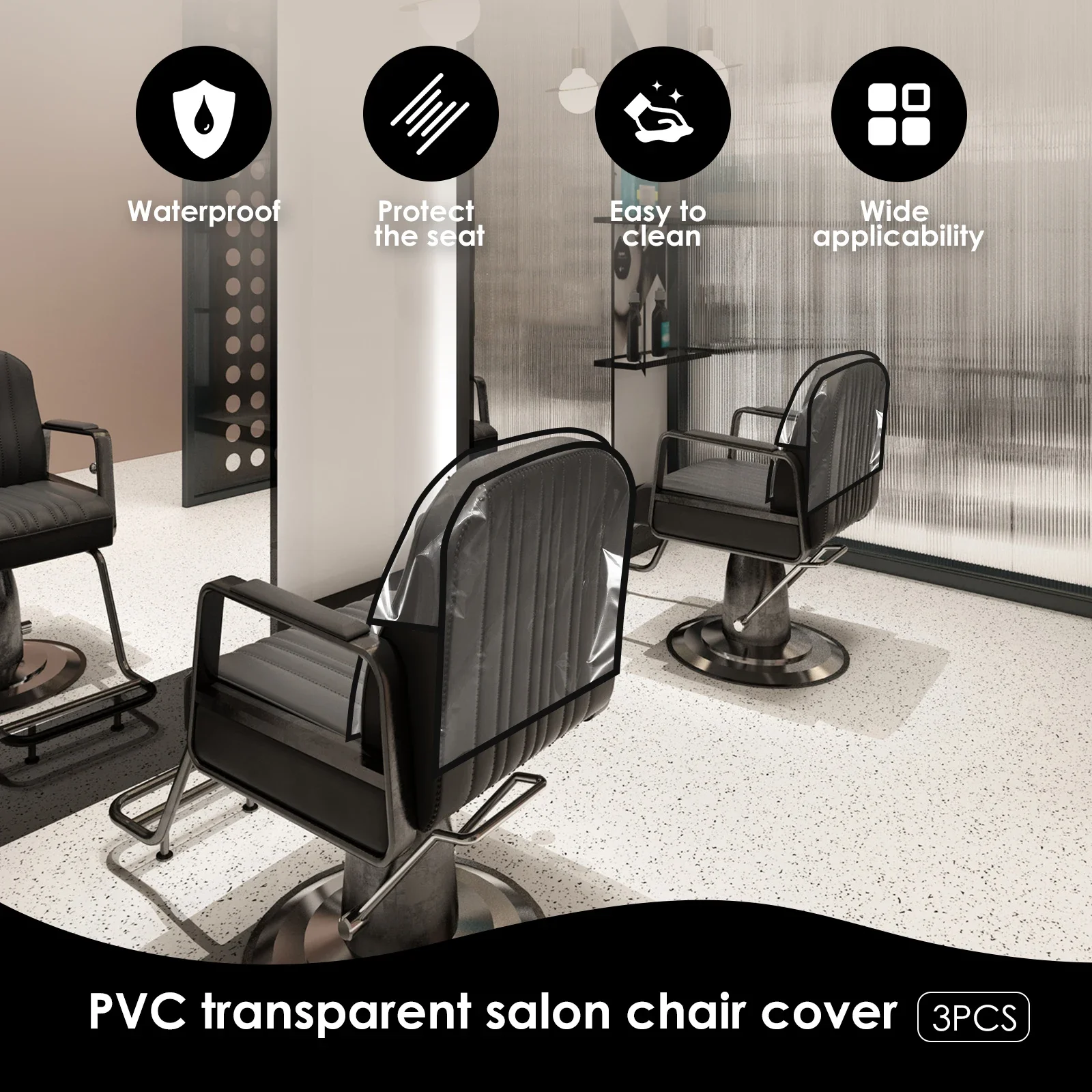 3Pcs PVC Clear Chair Back Covers Waterproof Salon Chair Protectors Covers Soft Chair Back Cover for Standard Salon&Office Chairs