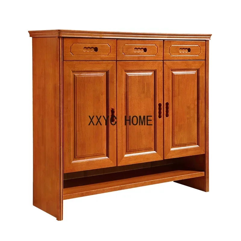 

Chinese Style Solid Wood Shoe Cabinet Simple Modern Hall Cabinet Double-Door Large Capacity Hallway Shoe Rack Locker