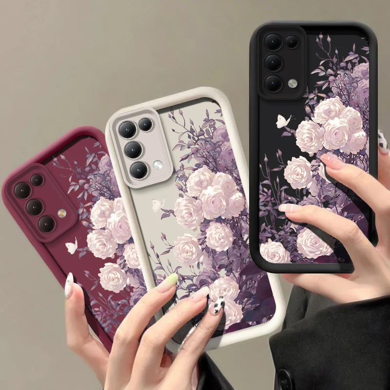 Fashion Retro Flowers Silicone Case For OPPO Reno 8 7 6 5 4 3 2 Lite Pro Plus 8Z 7Z 6Z 5F 4Z Shockproof Soft Phone Cover Funda