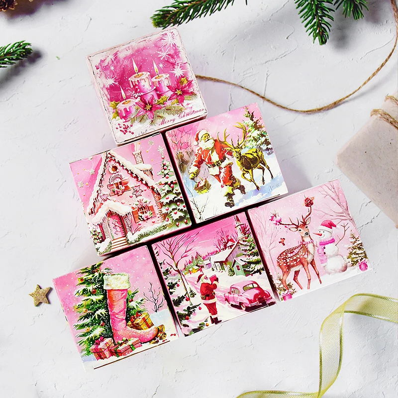 

6Pcs Pink Christmas Candy Cookie Paper Gift Boxes Present Christmas Decoration Christmas Treat Boxes Xmas Gift Bag Holiday Gifts