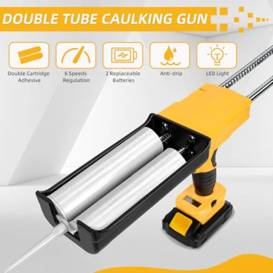 電動コードレスコーキングガン、液だれ防止、ダブルカートリッジ接着剤エポキシガン、400mL/13.5fl oz、1:1混合比、自動ポリッシュ機能付き