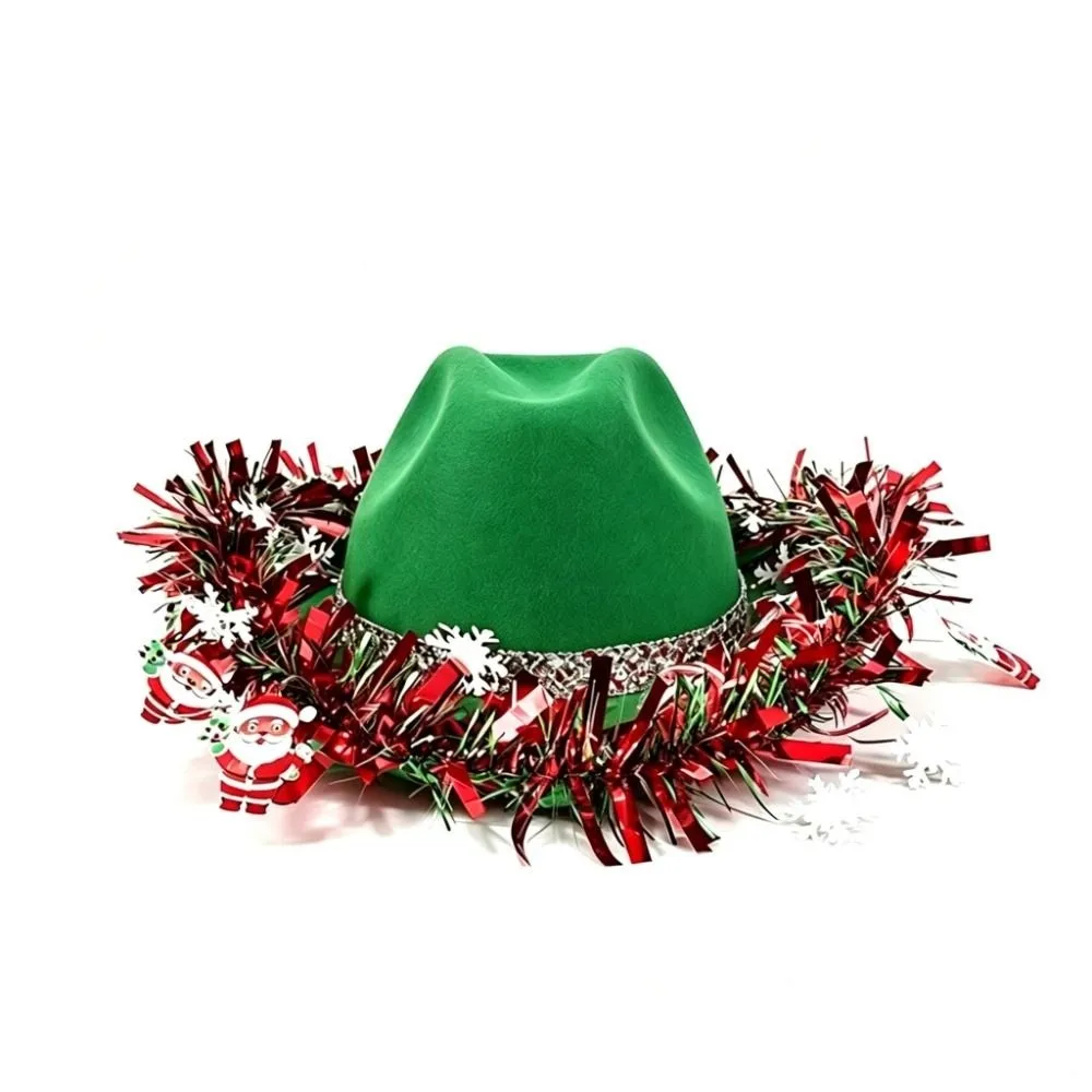Novelty Ribbon Decoration Christmas Cowboy Hat Sunscreen Snowflake Cowgirl Hat Vintage Santa Claus Design Top Hat Valentine Day