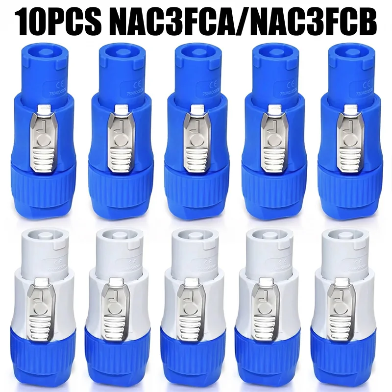 

10 Pack NAC3FCA & NAC3FCB Power Connector 20A 250V Blue Grey Stage Light Power In Out Male Plug Pro Audio Cable Wire Connector