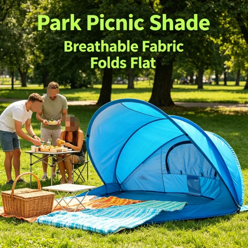 Full Coverage Pop Up Beach Tent With Mesh Window For Seaside Camping Windproof Sun Shelter Outdoor Swimming