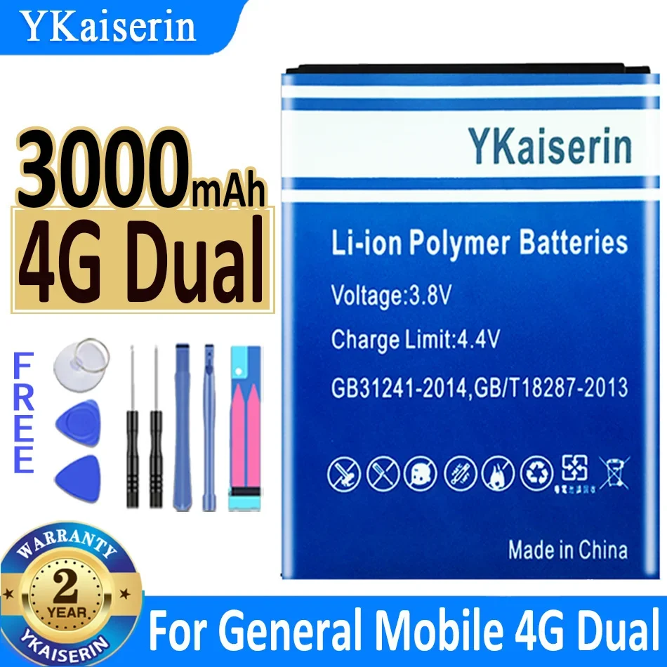 

YKaiserin 3000mAh New Replacement Battery For General Mobile 4G Dual GM4G Android One Cell Mobile Phone Batteries + Free Tools