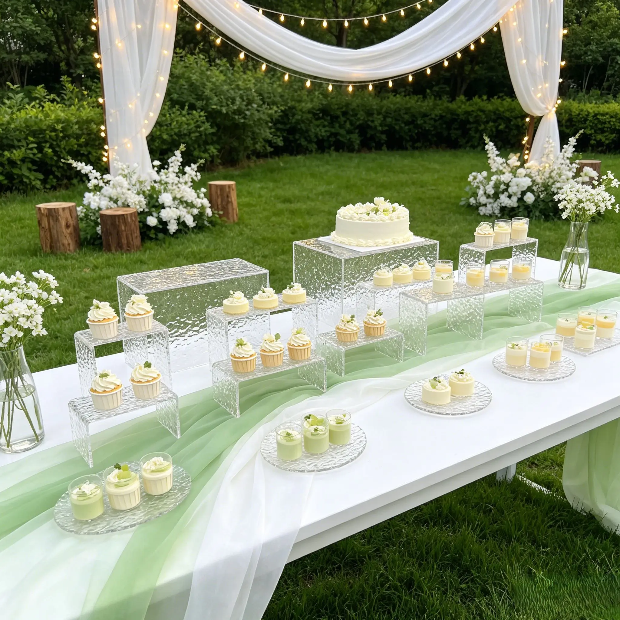 

Acrylic Water Ripple 13pcs Dessert Stand Wedding Party Baptism Birthday Cake Tray Display Rack Indoor Outdoor Stage Event Decor