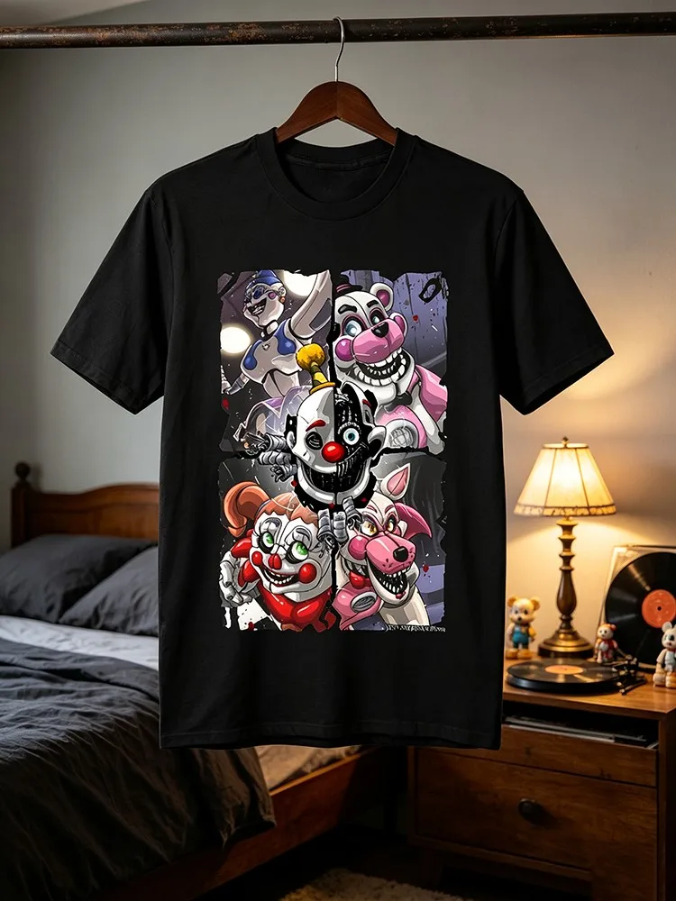 2026 Men'S Fun2026 New Style for Fans Five Nights at Sister Location T-Shirt by Johnnysegura3Rd Casual Crew Neck, Slight Stretch Fabric, Regular Fit, Printed Anime Clothes for Men, All-Season