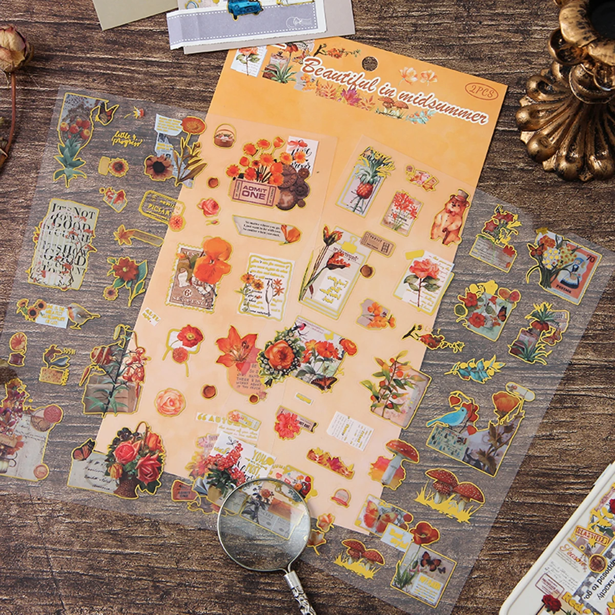 2pcs Beautiful Plant And Flower Pet Stickers,Transparent Waterproof Diy Flower Stickers,Stationery Scrapbook Decorations view 5