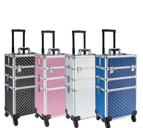 

3 in 1 Aluminium Makeup Trolley Large Vanity Beauty Case Trolley Cosmetic Organiser Box Bag Hairdressing Nail Art Salon