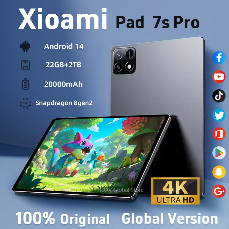 2025 7S Pro pad Tablet 4K Ekran, Snapdragon 8gen2 Android 14 Sistem Çift Modlu 5G ve Wi-Fi 20000mAh 22GB RAM 2TB Depolama