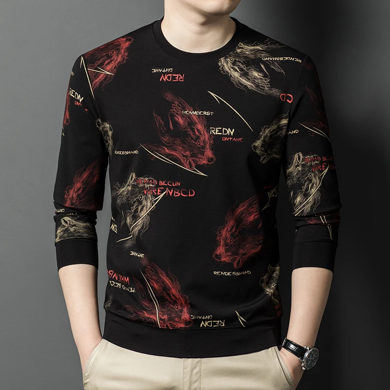 بلوفرات مميزة للرجال برقبة دائرية وطباعة ثلاثية الأبعاد تناسب منتظم جودة الخريف مزيج فيسكوز ملابس الشارع الشهير سوداديراس بارا هومبريس #5