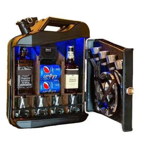Mini Bar with Wooden Rack for Home Canister Bar Father's Day Gift Custom 20L Black Matte Fuel Metal Jerry Can