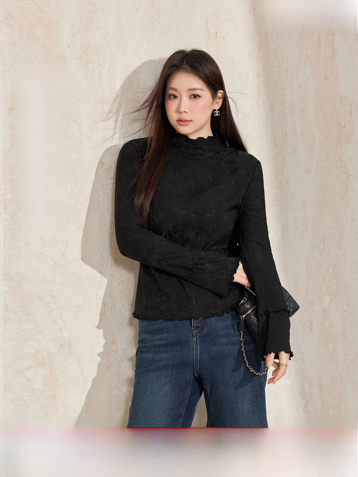 

Blue Language, большой размер f, высокий воротник, вышитая подкладка, зимняя новая мода, универсальная внутренняя одежда Ele...