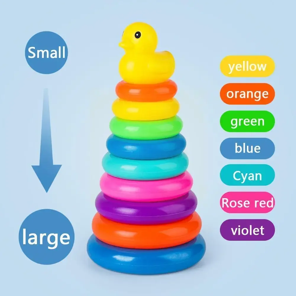 ปริศนาเด็กการพัฒนา Rainbow Stacking Tower เกมสําหรับทารก 0-3 ปีเด็กสีซ้อนแหวนถ้วยของเล่นสําหรับเด็กวัยหัดเดิน