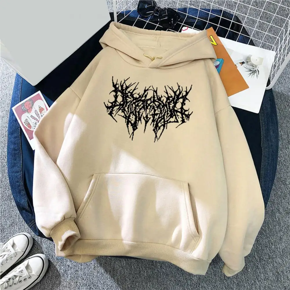 Hoodie Cozy Thorn Print Fleece Hoodie with Drawstring Patch Pocket for Fall Winter Warmth Unisex Pullover with Elastic Cuff Wear