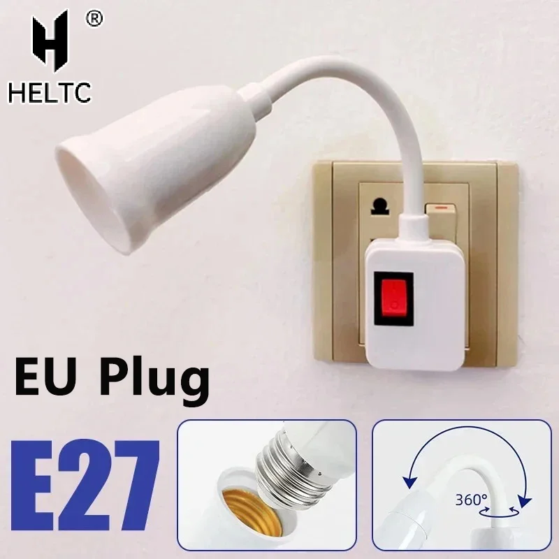 E27 Direct Plug In Swivel Head E27 Socket Bulb Holder With Switch EU Plug LED Table Lamp Stainless Steel Hose Steering Lever