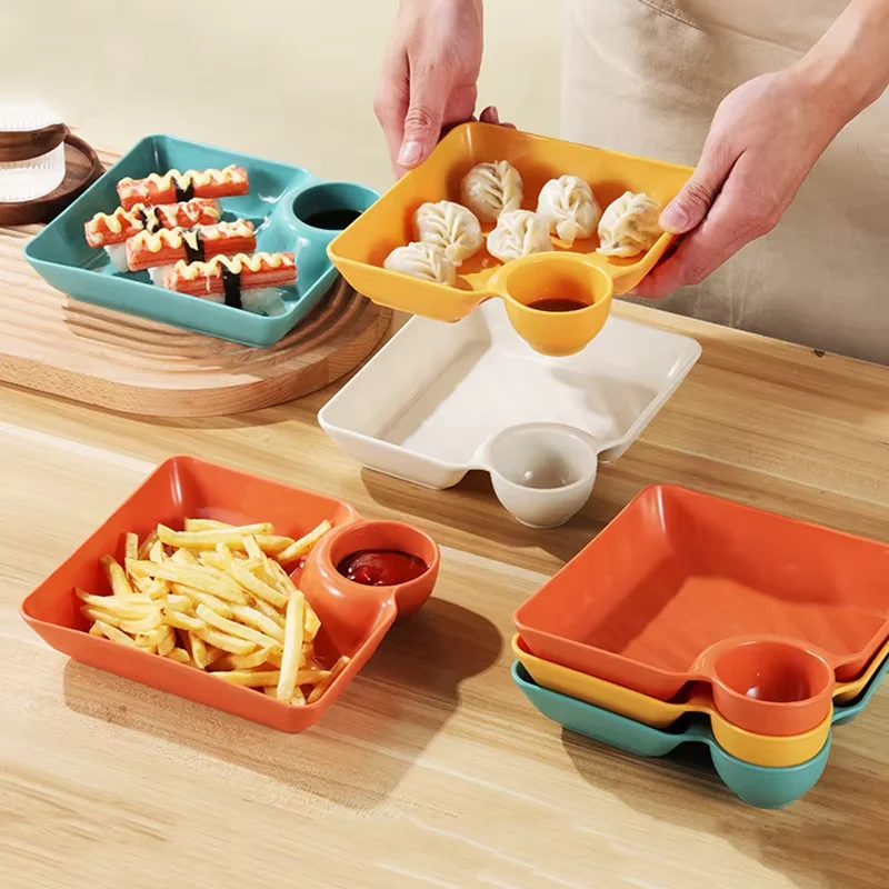 8피스 사각 만두 접시 세트, 소스 분리형 플라스틱 서 - Meal Prep Easy 리뷰 및 가격
