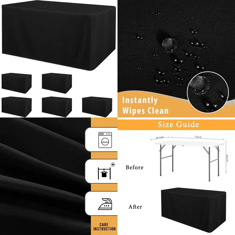 

Водостойкие моющиеся прямоугольные скатерти из полиэстера для столов на 6 футов, встроенный дизайн, черные, 6 шт. в упаковке