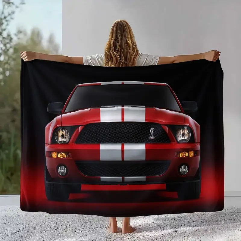 Vintage M-Mustang Racing Biker Garage Moto Soft Flannel Throw Blanket,Cozy Warm Blanket for Bed,Sofa,Living Room,Picnic,Camping