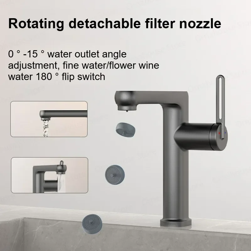 

LED Light Temperature Display Basin Faucet - Hot Cold Water 2 Modes Sink Mixer Wash Tap Single Hole for Bathroom