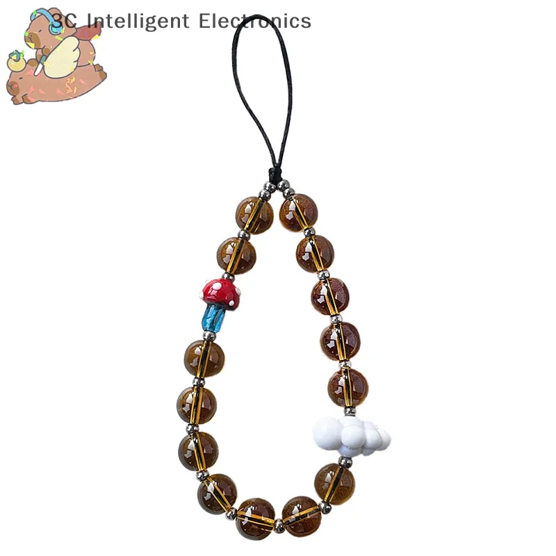 1pcs Maillard Color Retro Style Amber Crystal Glass Beaded Cloud Mobile Phone Chain Pendant