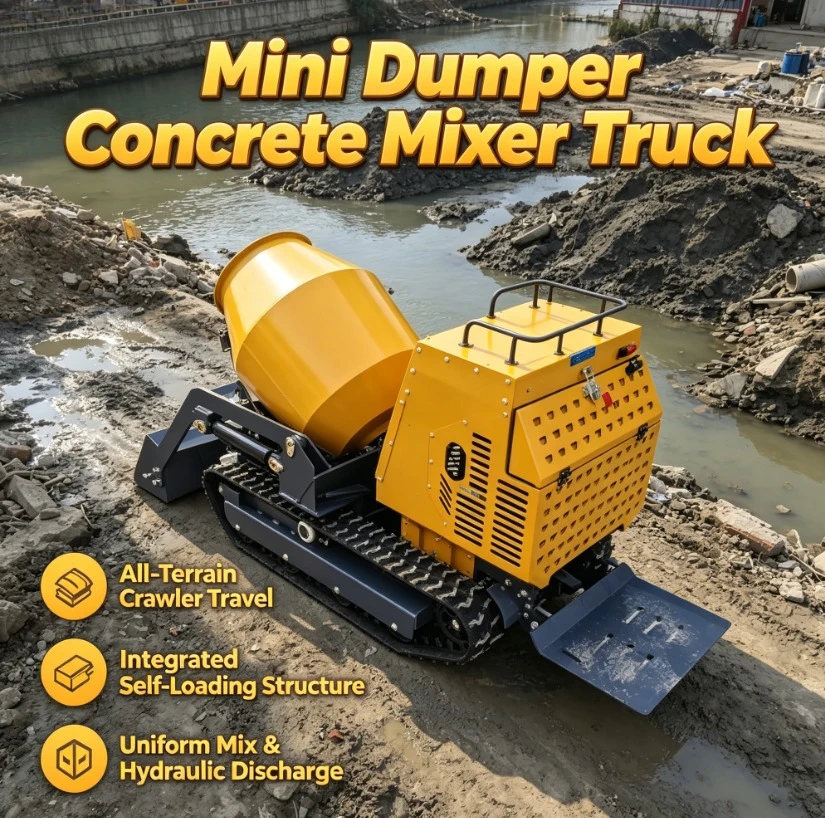 Customized Hot Selling 750kg Small Concrete Mixer Self-loading Crawler Rotation Pump Engine Mini Loader For Construction Core Mo