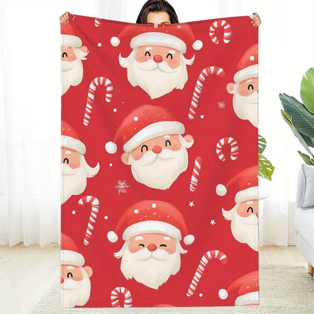 1 Cozy Santa Blanket Modern Style Four Seasons Lightweight Super Soft Digital Print Suitable for Sofa Bed Office Car Camping