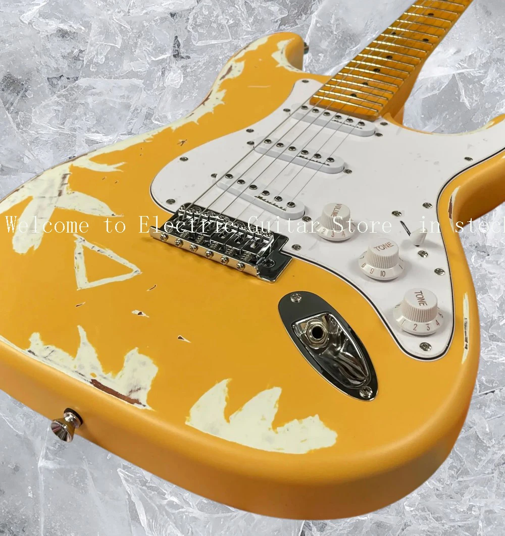 hot Vintage Yellow 6-String Electric Guitar, with a Maple Neck That Offers a Firm Feel and Bright Guitars, Clear High #ASP654286