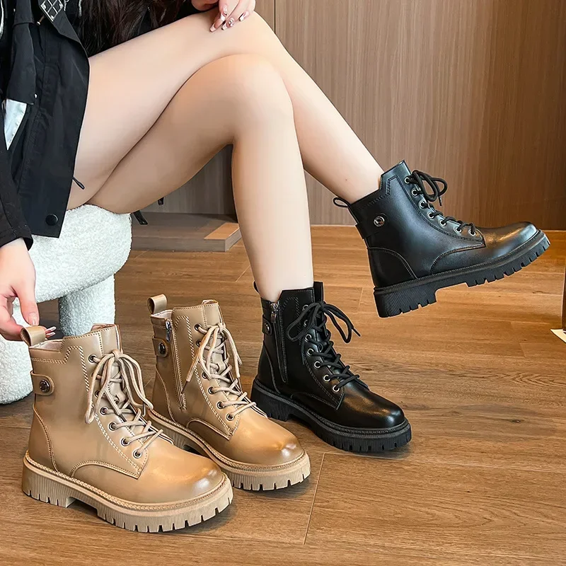 2024 Autumn/Winter New Handsome British Style Side Zipper Short Boots for Women Thick Bottom Fashion Casual Boots boots women