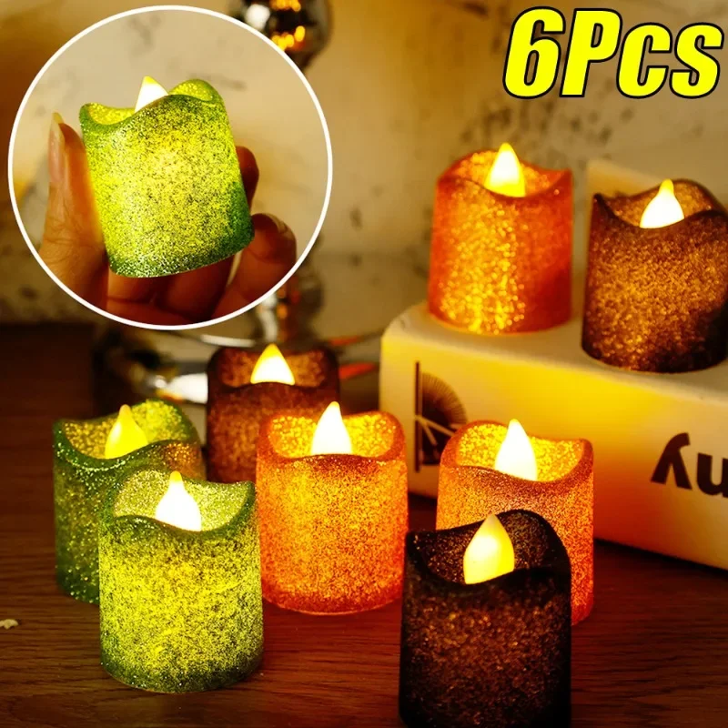 6/1 szt. Brokatowe bezpłomieniowe świece LED Tealight zasilane z baterii brokatowa fala świeca romantyczna świeca lampa dekoracje weselne