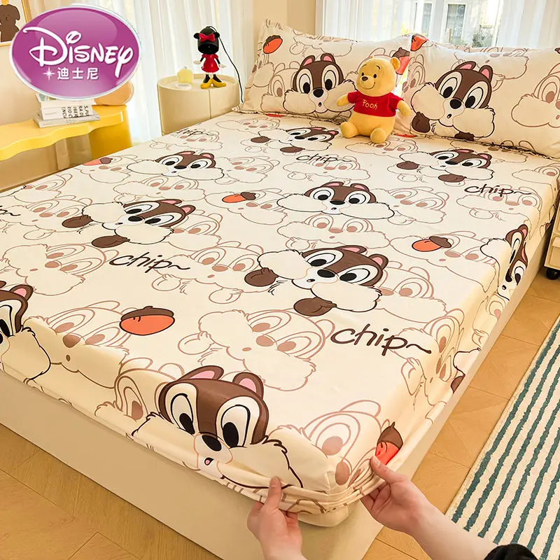 Disney Stitch Bed Mattress Cover Kawaii Cartoon Minnie Pooh Bear Lotso Bed Linen Fitted Sheet For Kids Adult Single Queen Size