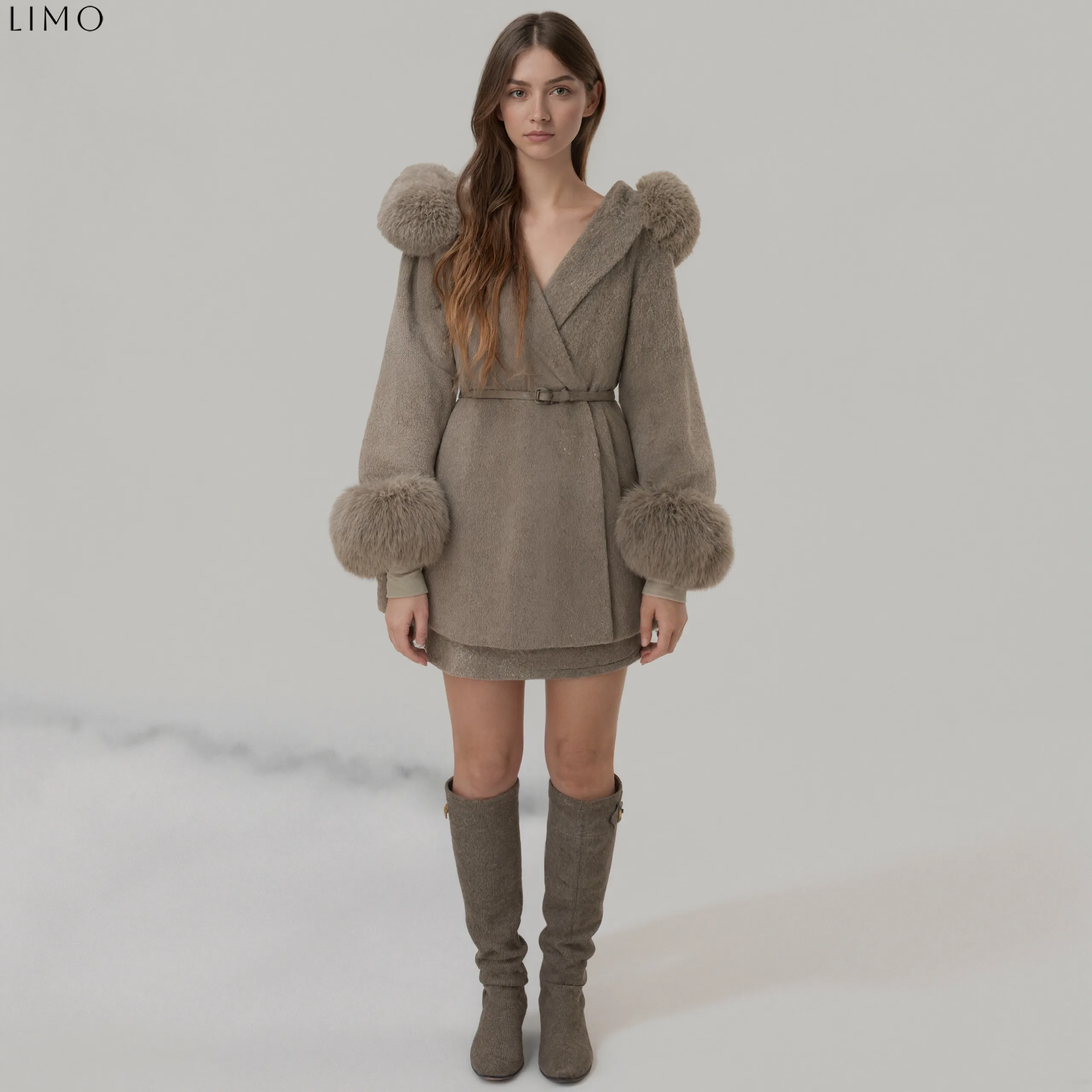 

LIMO 2025 model women's fashionable short coat made of wool and cotton With a hood design. Suitable for casual wear
