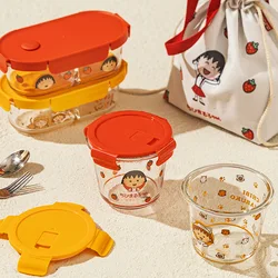 Kawaii Chibi Maruko-Chan Anime Hobby Cartoon Glass Lunch Box Office Workers Fresh Box Microwaveable