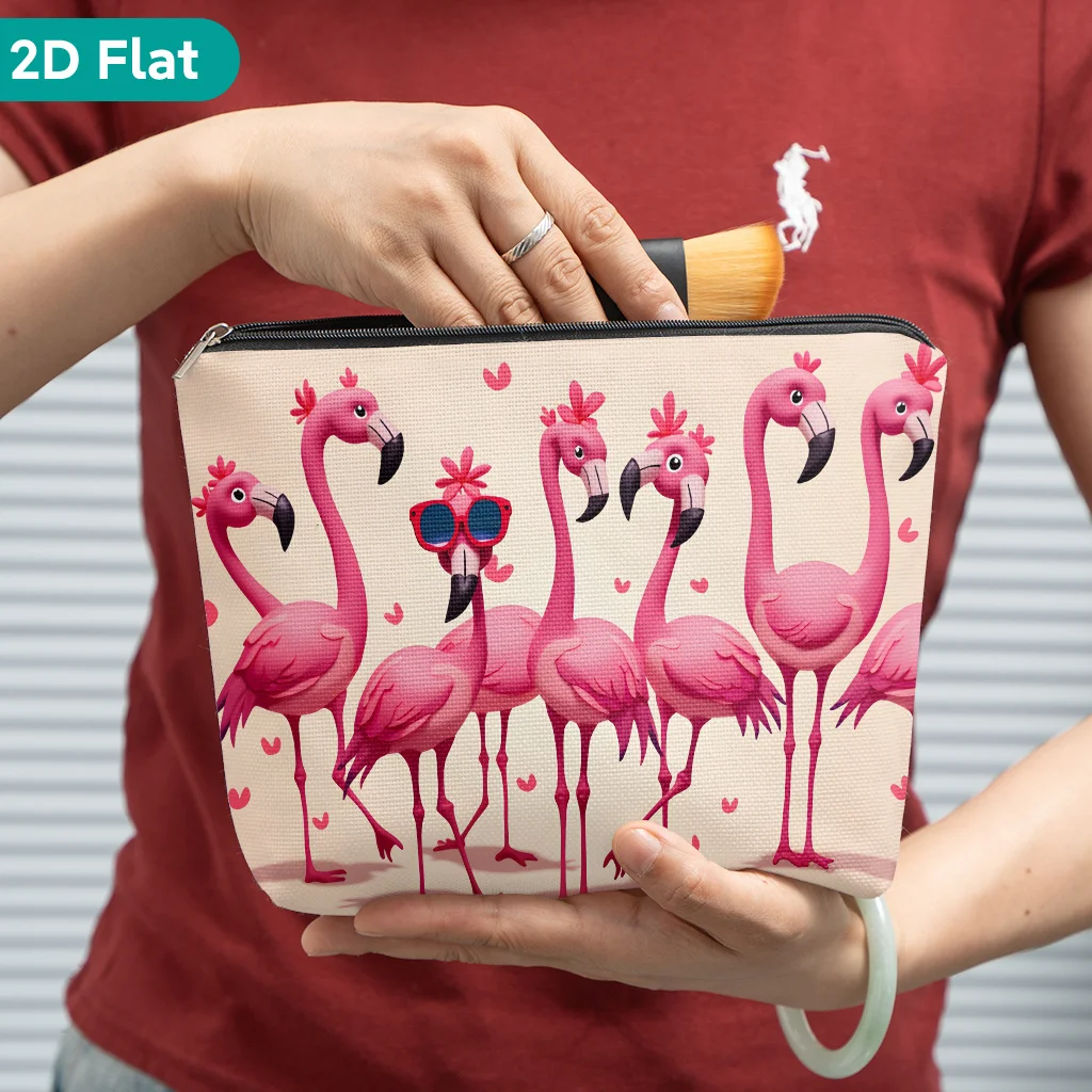 Flamingo with Sunglasses Party Gift Zippered Storage Bag Lightweight Cosmetic Pouch for Storing Cosmetics Travel Toiletry Bag