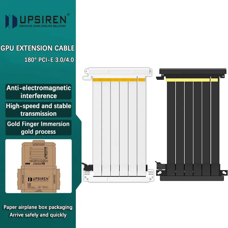 

UPSIREN 180° PCI-E 3.0/4.0 X16 GPU Extension Cord Shielded Flexible Mounting Riser Cable Video Card Extension Cable length 185MM