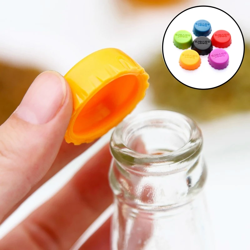 6pcs/set Reusable Silicone Bottle Fresh-keeping Cap Stopper Bottle Soda Beer Cap