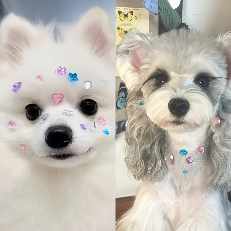 4 Stück Haustier-Strass-Aufkleber, zufällige Farben, Cartoon-Strass-Patches, Haustierpflege-Dekoration für Hunde und Katzen – Detail 4
