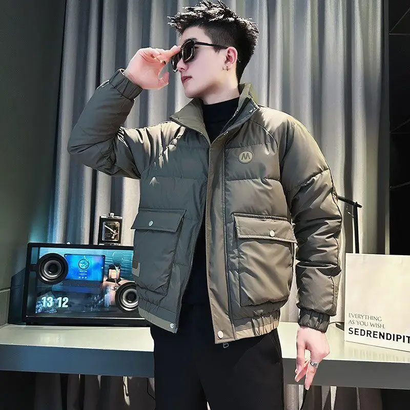 

Модная повседневная мужская рабочая одежда Jaet, осенне-зимнее хлопковое пальто, теплое молодежное пальто, однотонное, с воротником-стойкой, боковой кет