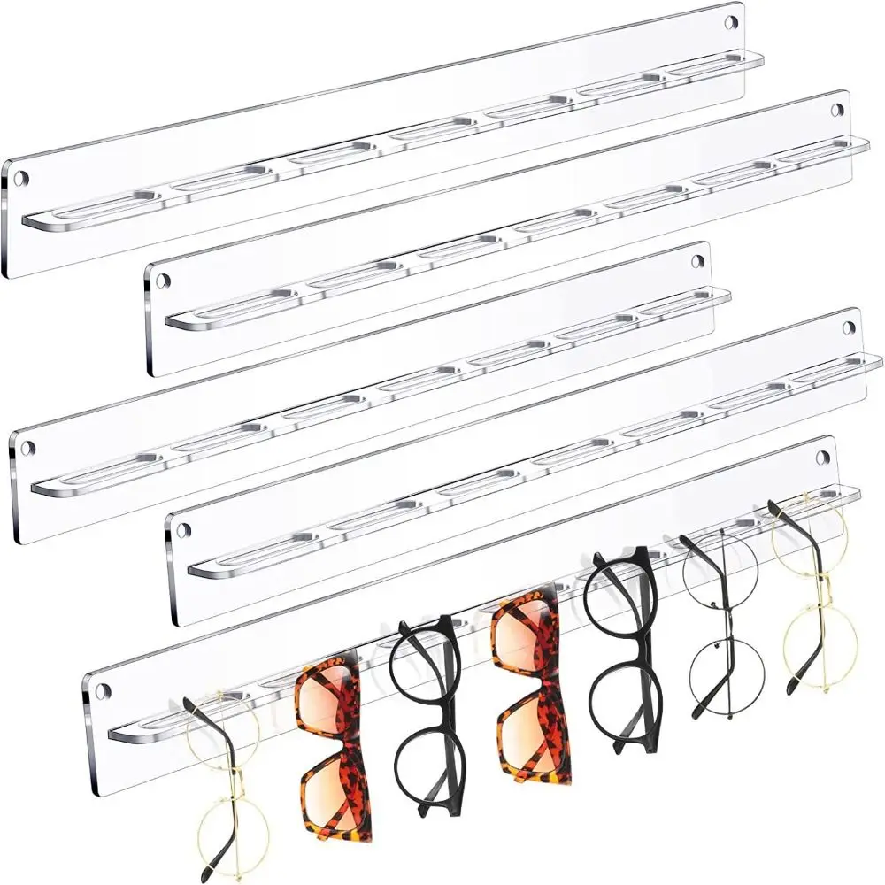 

Durable 7 Holes Eyewear Display Rack Acrylic Wall Mounted Sunglasses Display Shelf Transparent Sunglasses Stand Home