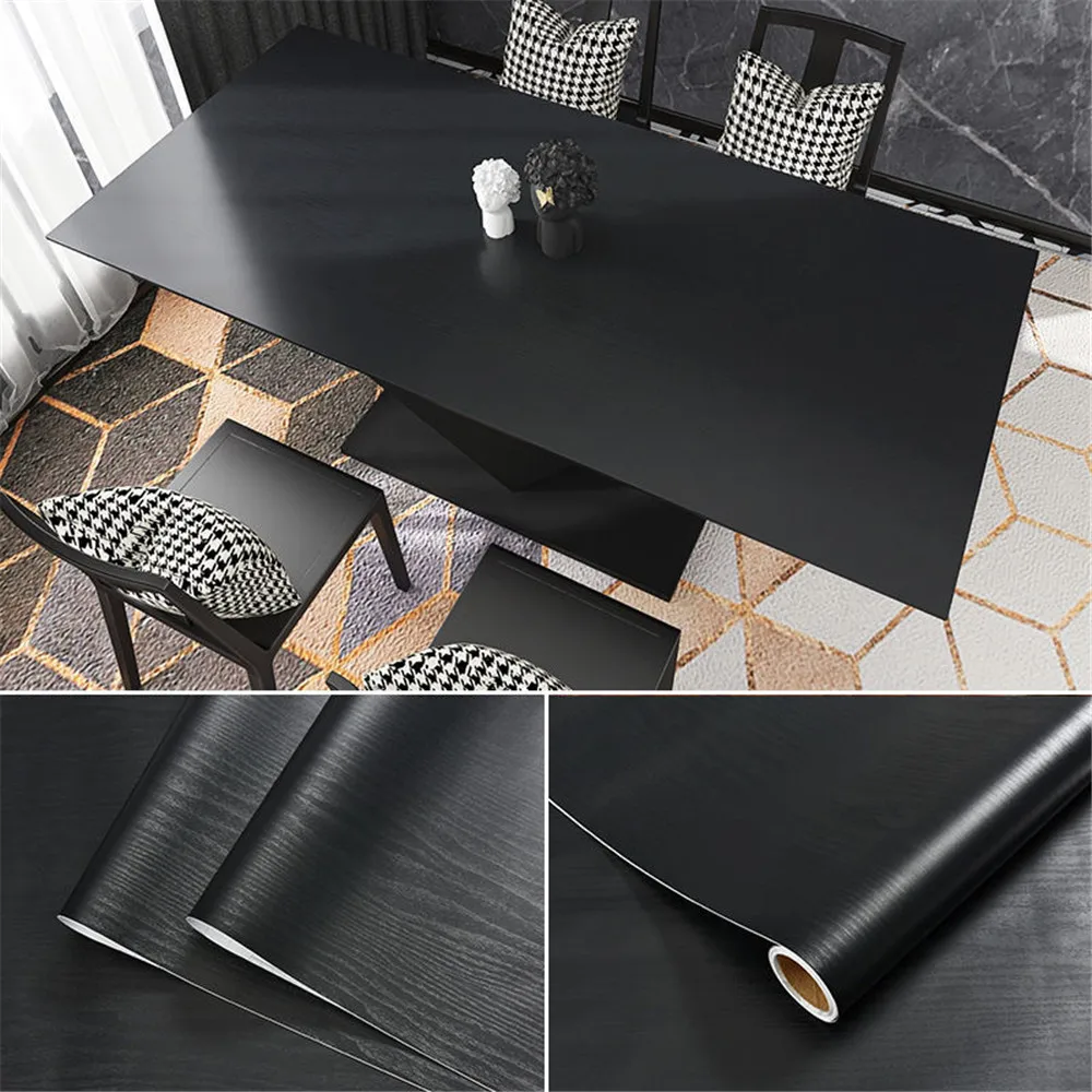 Black Wood Peel And Stick Paper Decorative Self-Adhesive Film For Furniture Real Wood Tactile Sensation Surfaces Easy To Clean