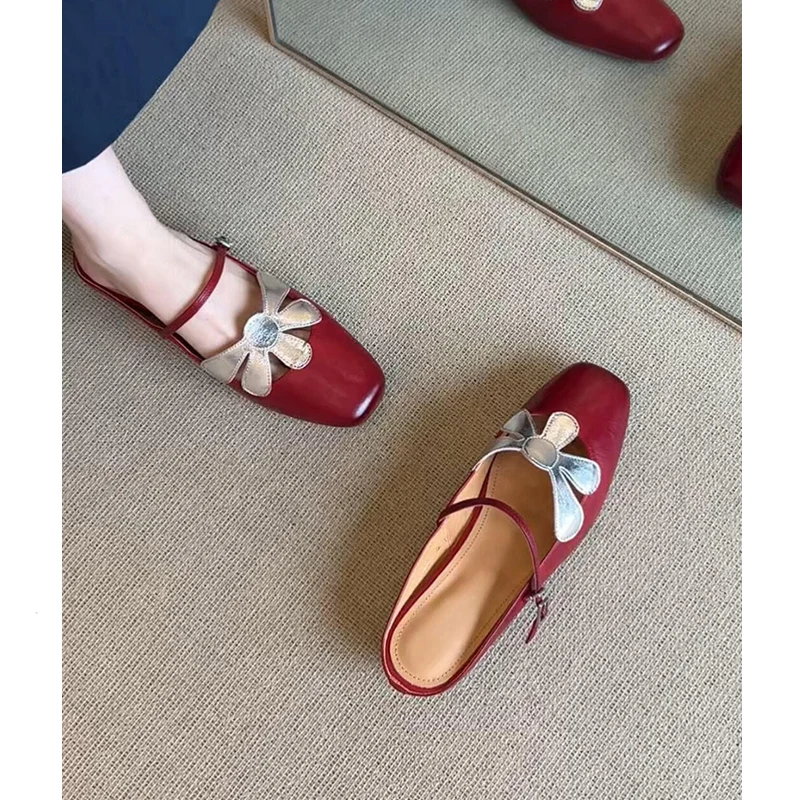 Floral Packard Half Slippers Women's Summer New Outwear Skirt Buckle Heightening Mary Jane Single Shoes Casual Style PU Inner