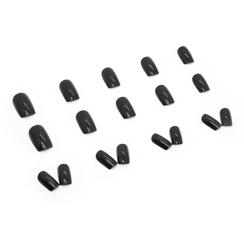 24 قطعة من أظافر Noir Chic المضغوطة - أظافر صناعية طويلة مربعة الشكل قابلة للفصل أطراف أظافر نهائية للنساء