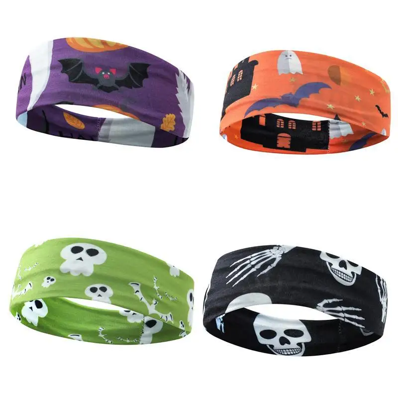 Halloween Printed Headband for Women  men Sweat Absorbent Yoga Running Sports Headband Skull Spider Web Pumpkin Pattern
