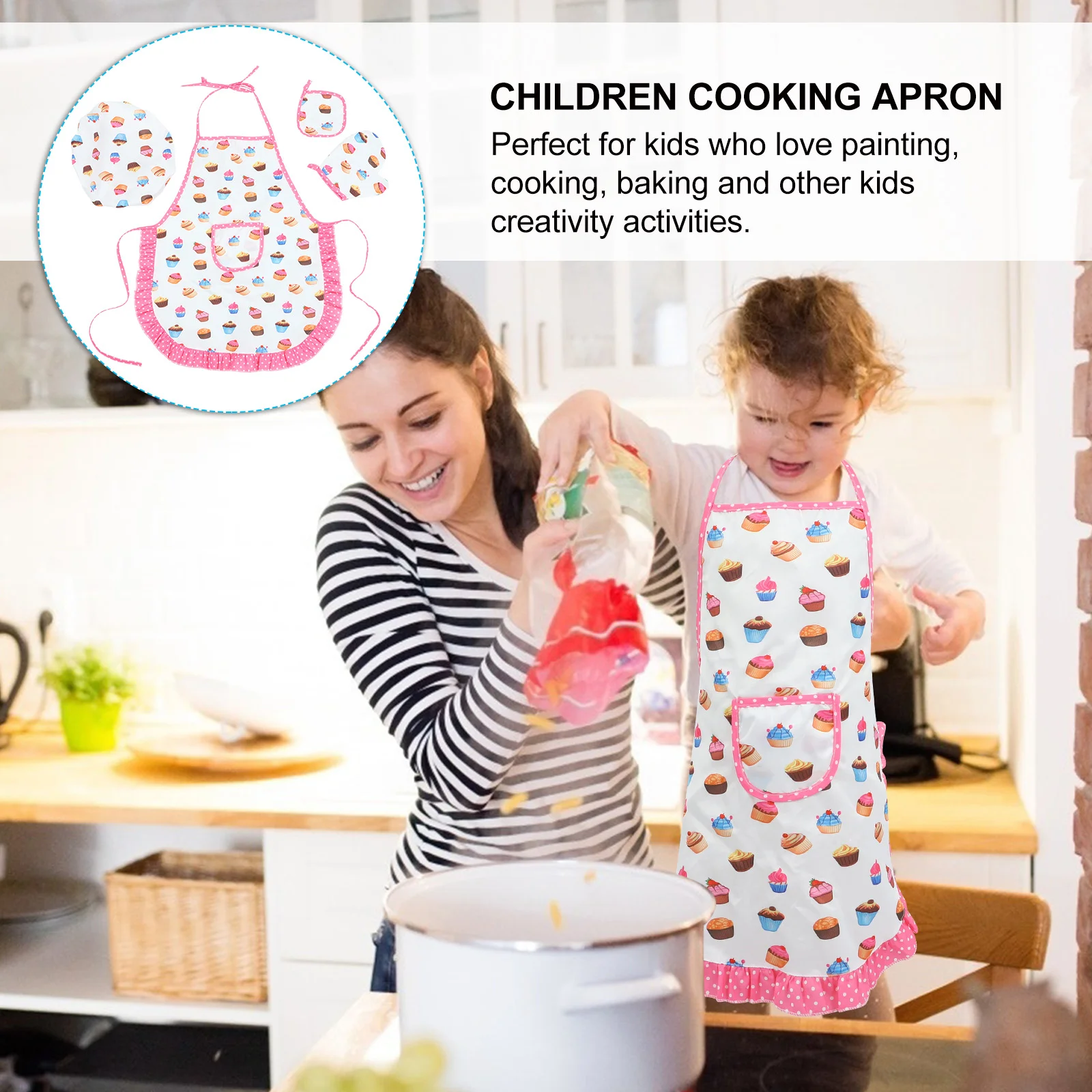 Children's Apron Cute Toddler Girls Artist Costume Kids Chef Training Funny Painting Cake