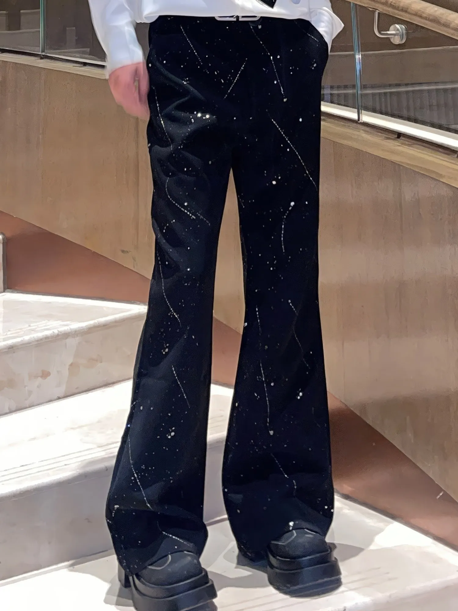 

Мужские свободные брюки Bla с расклешенным низом, премиум-класса, с пайетками, повседневные, прямого кроя, универсальные, длинные, из полиэфирного волокна