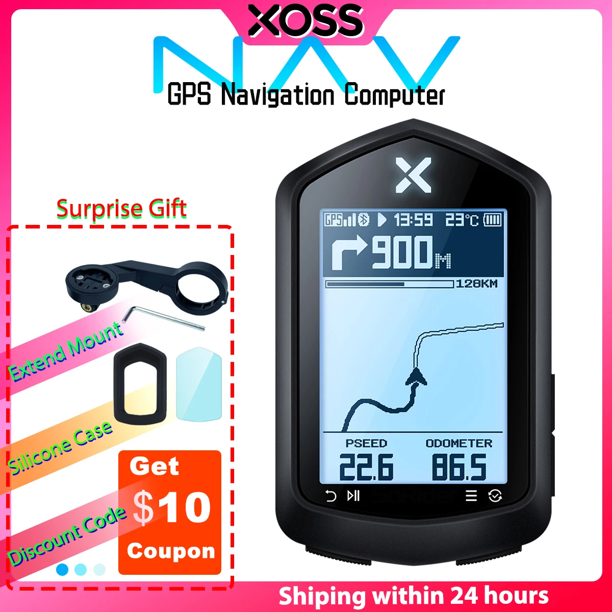 XOSS G NAV Bike GPS Computer Bicycle Cycling Navigation MTB Road Wireless Speedometer Odometer 2.4 Inch BLE5.0 ANT+ Power Meter