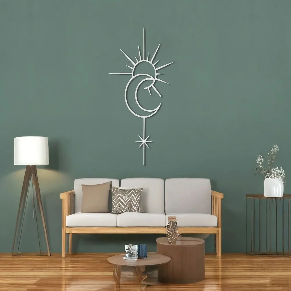 CIFBUY Iron Wall Art Sun Moon Star Celestial Metal Sculpture Hanging Plaque 3D Boho Home Decor Ornament Accent