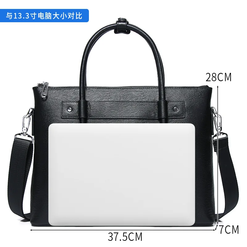 Top Layer Cowhide Genuine Leather Laptop Bag Large Capacity Wear-resistant Business Handbag Men's Briefcase High-end Feel
