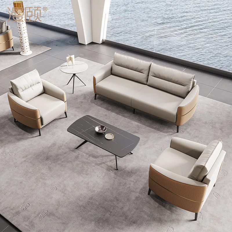 

Office Sofa Simple Modern Business Meeting Guest Reception Room Leather Three-person Boss Sofa Coffee Table Combination